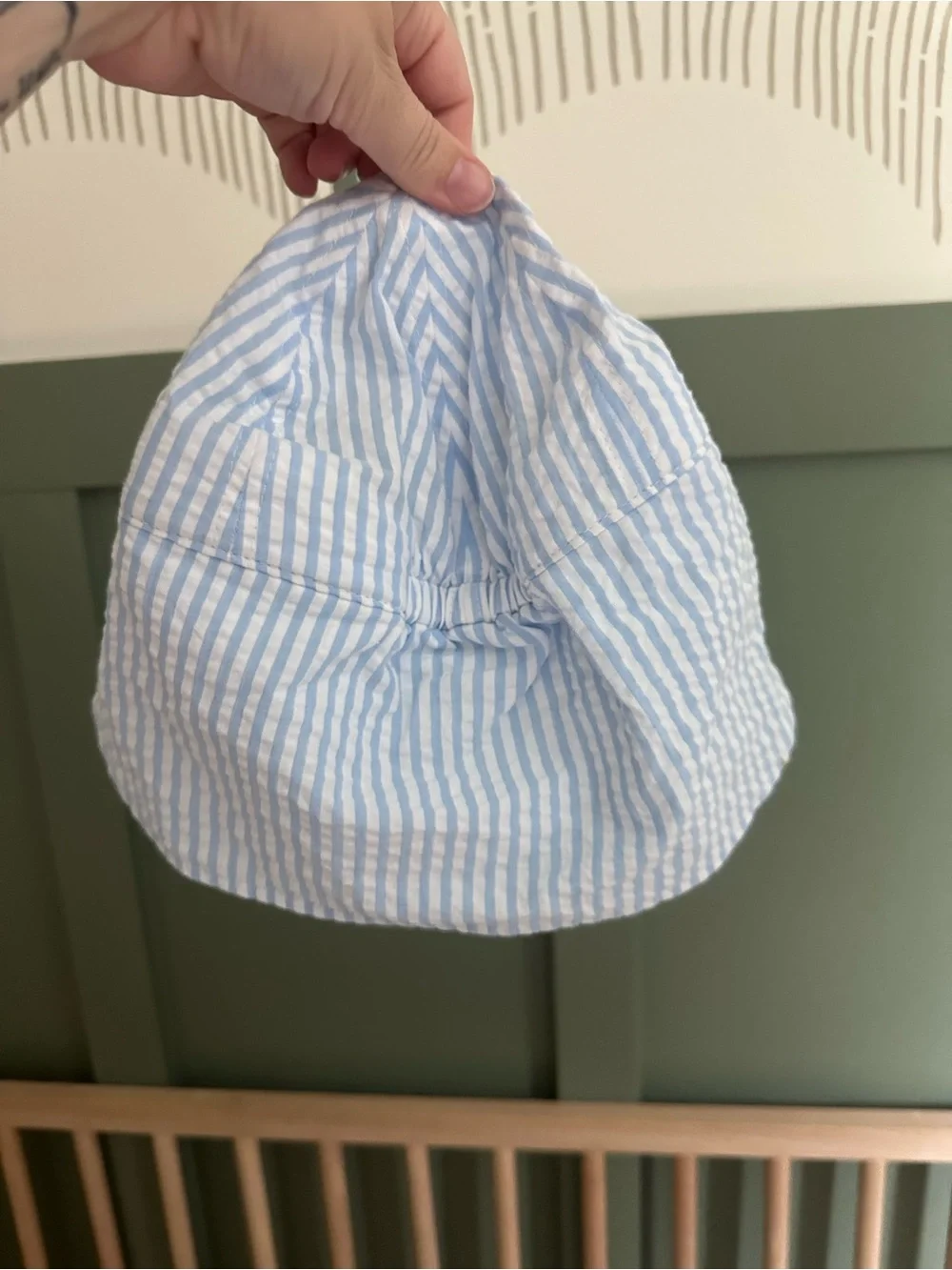 Baby Sun Hat - Seersucker Light Blue & White Stripe 6-12 months